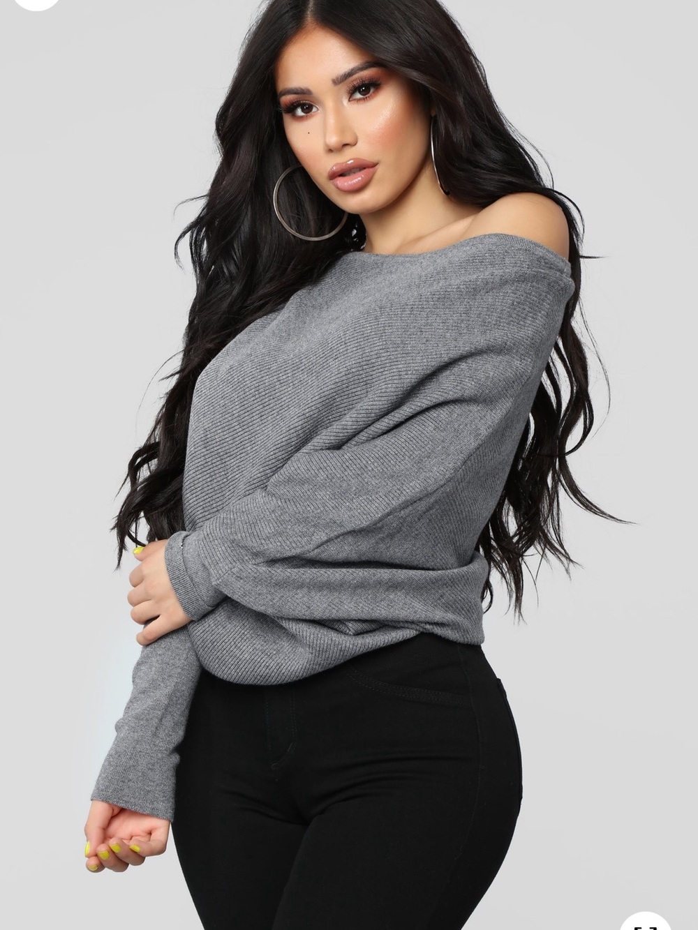 Fashion Nova Gray Off-the-Shoulder Knit Sweater